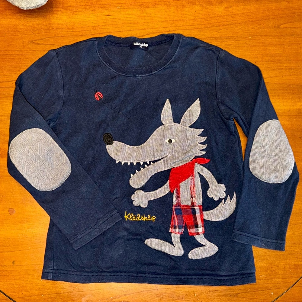 Klädskap Wolf Appliqué Long Sleeve Shirt with Elbow Patches
